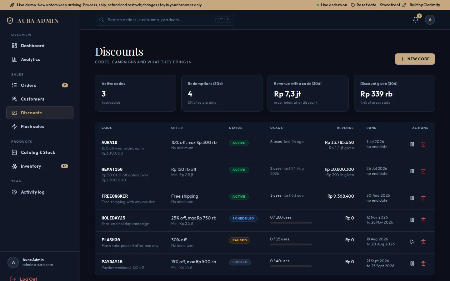 AURA: Kode promo