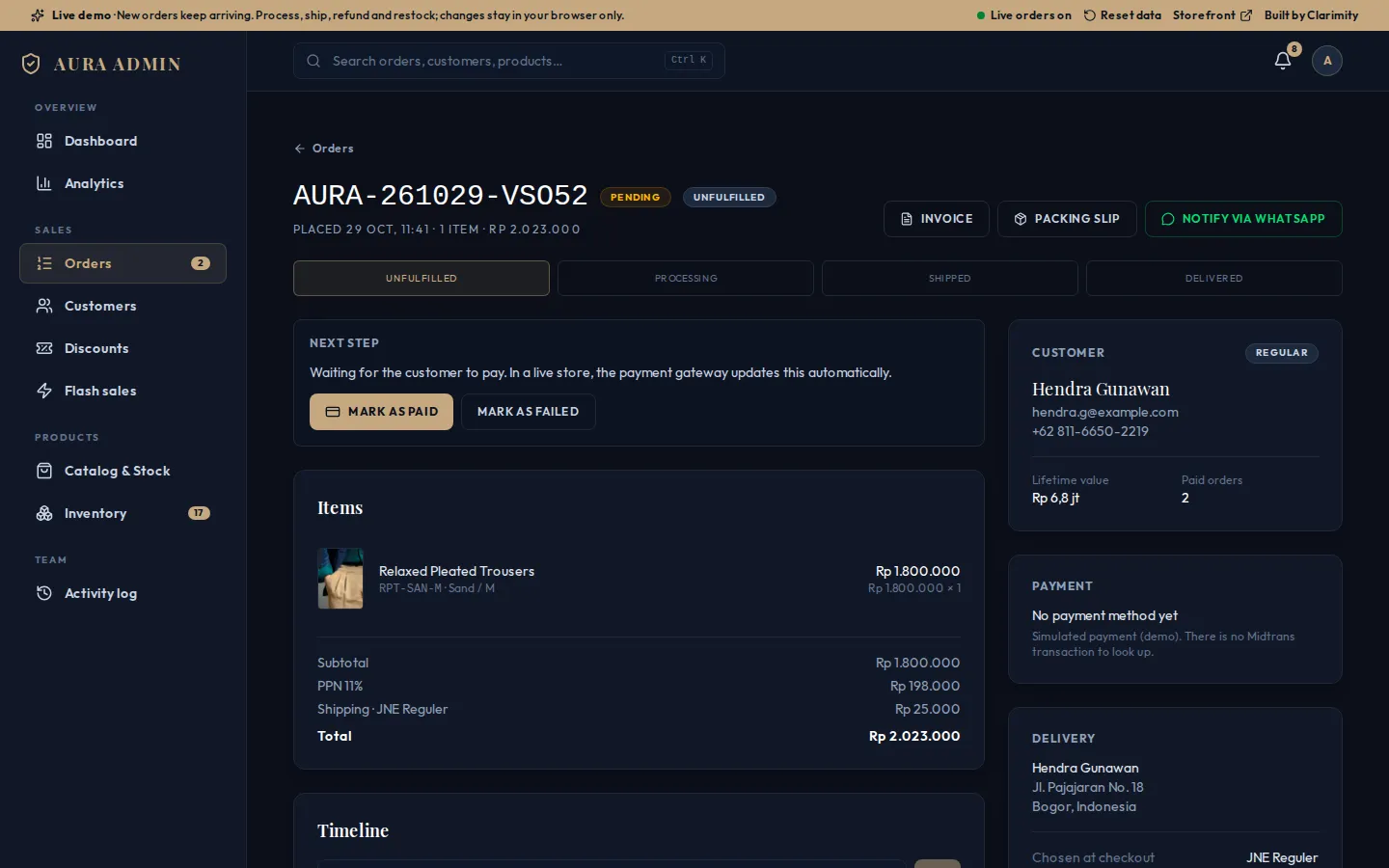 AURA: Pesanan & WhatsApp