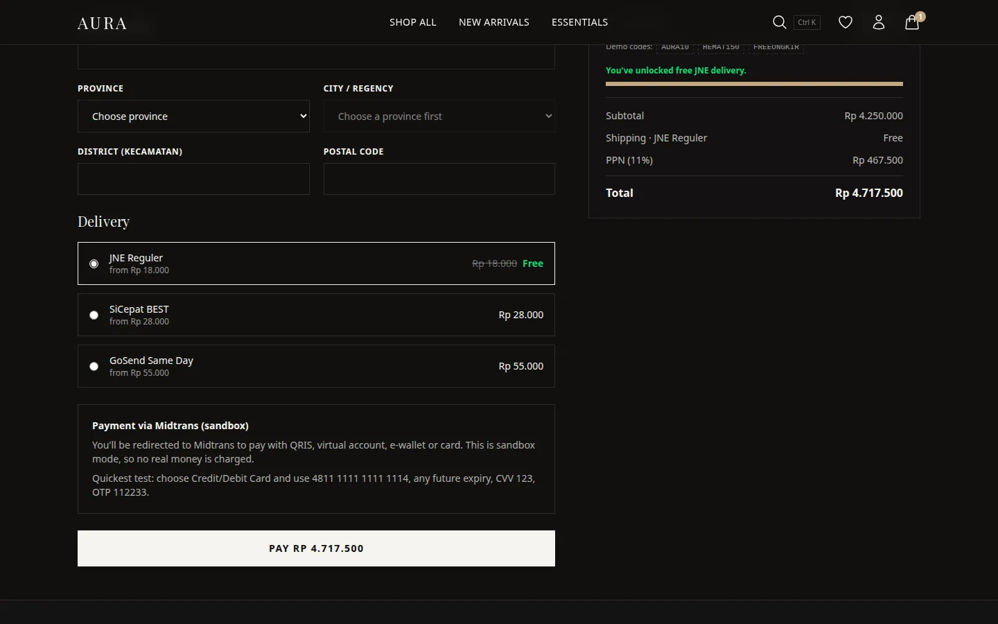 AURA: Checkout & ongkir per wilayah