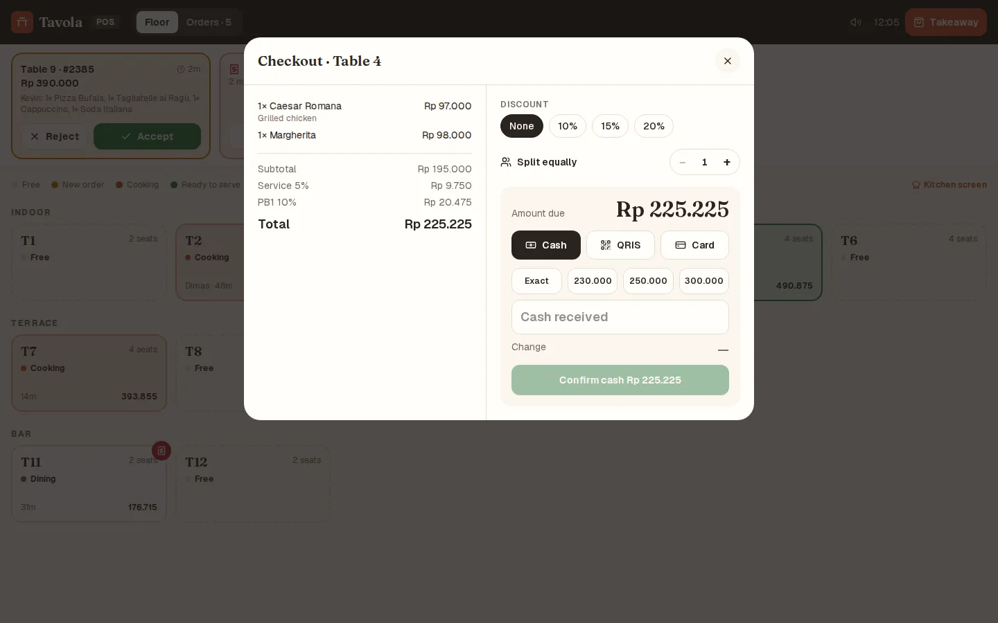 Tavola: Checkout kasir