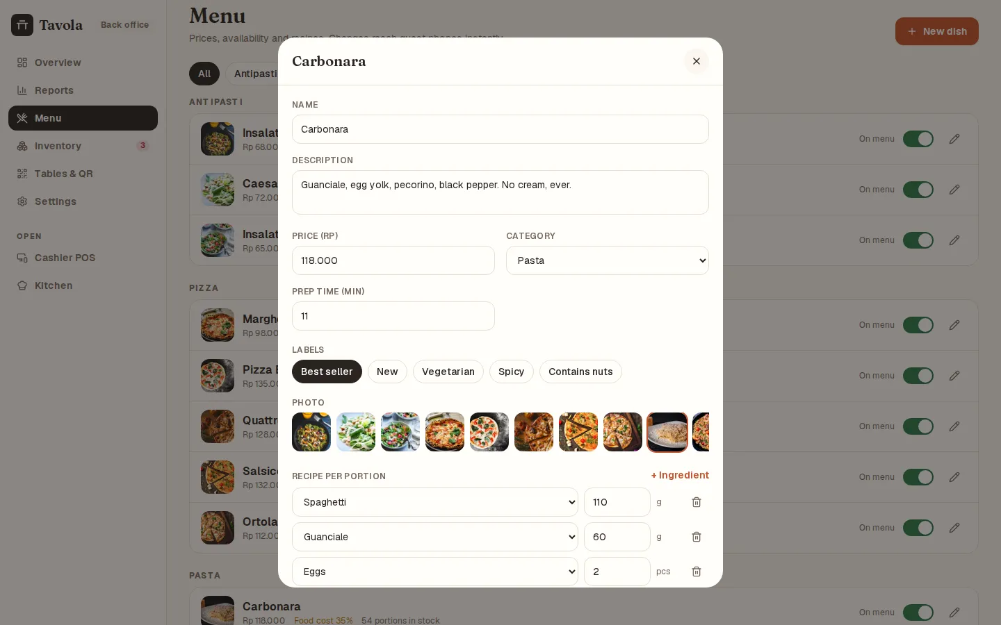 Tavola: Menu & resep